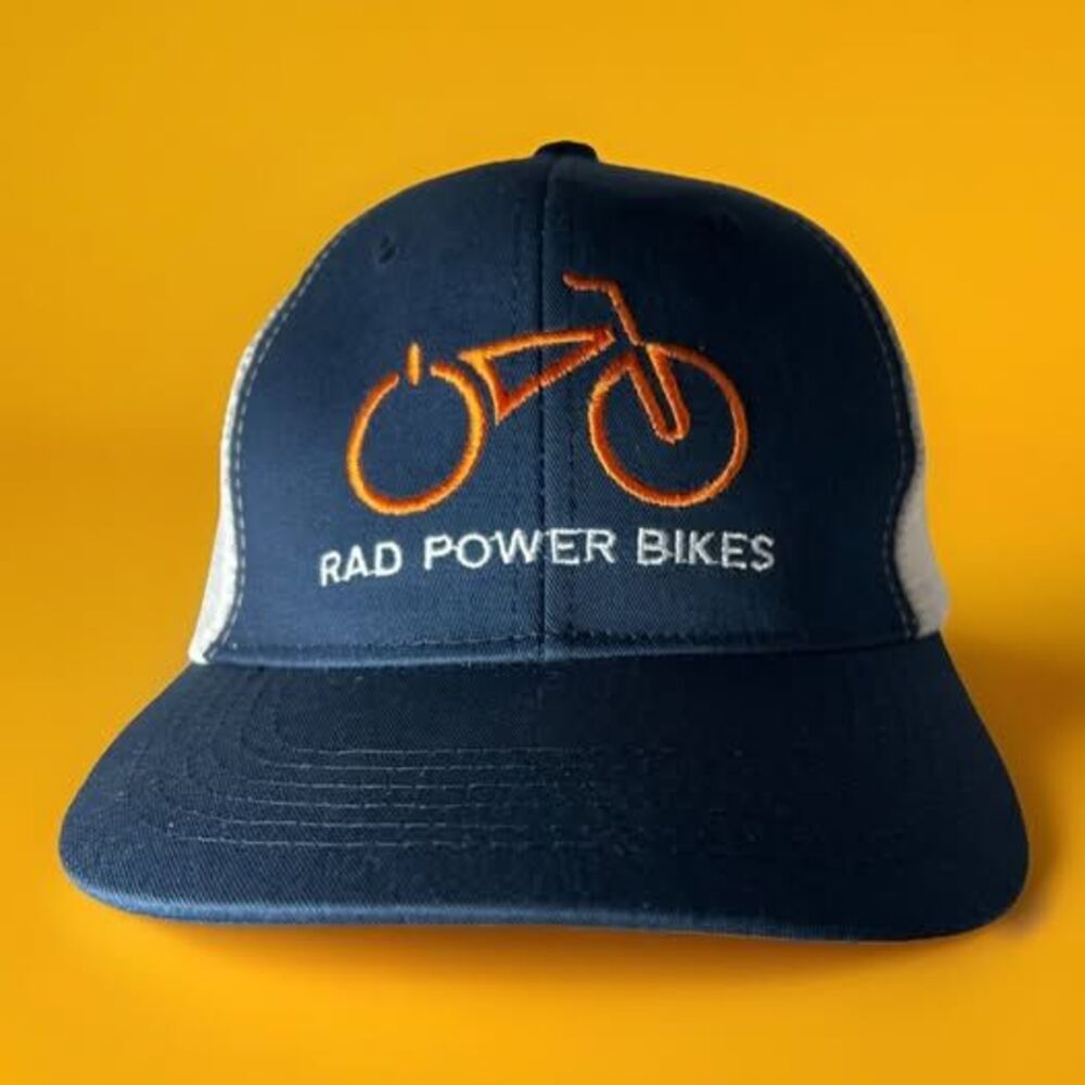 RAD POWER BIKES Trucker Hat Snapback Cap Blue White Orange Mesh Embroidered Logo